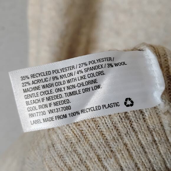 A New Day Fine Knit Sweater Dress Size XS Beige Puffy Long Sleeves Ribbed Cuffs - Picture 5 of 7